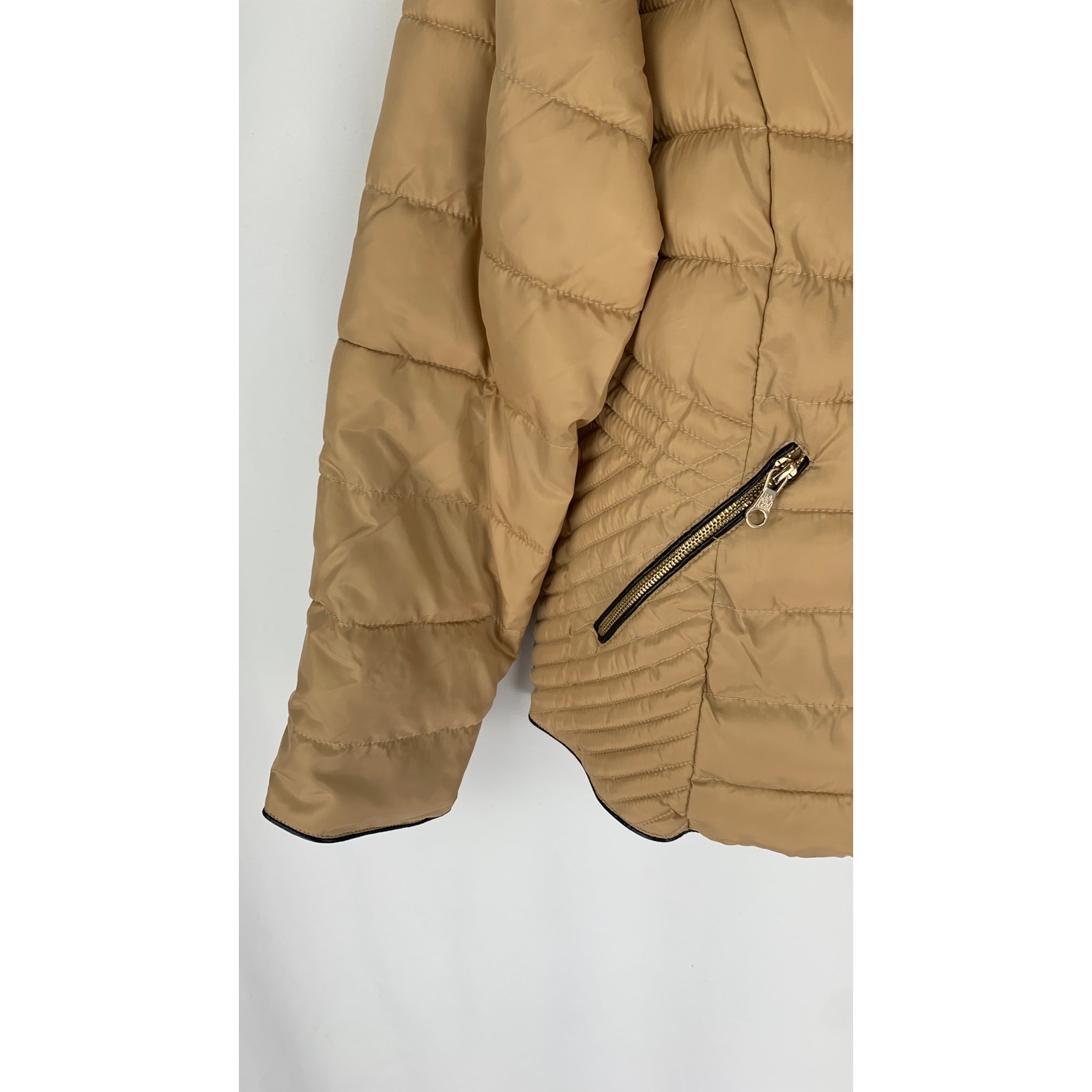 U.S. Polo Assn. Moto Puffer Jacket Faux Fur Collar Womens Size Xl Gold — image 7 of 8